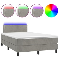 vidaXL Boxspringbett mit Matratze & LED Hellgrau 120x200 cm Samt
