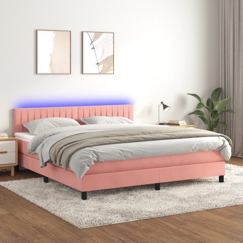 vidaXL Boxspringbett mit Matratze & LED Rosa 180x200 cm Samt vidaXL Boxspringbett mit Matratze & LED Rosa 180x200 cm Samt