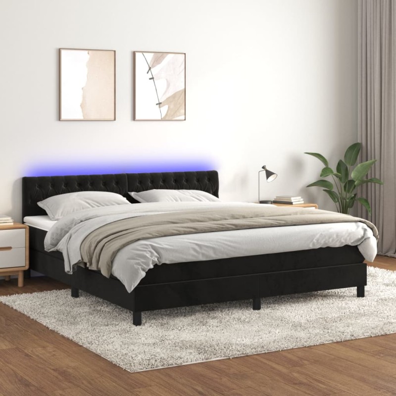 vidaXL Boxspringbett mit Matratze & LED Schwarz 160x200 cm Samt vidaXL Boxspringbett mit Matratze & LED Schwarz 160x200 cm Samt
