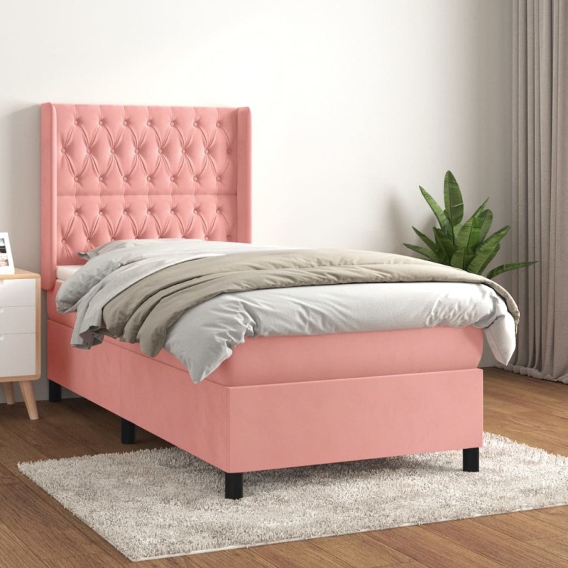 vidaXL Boxspringbett mit Matratze Rosa 90x190 cm Samt vidaXL Boxspringbett mit Matratze Rosa 90x190 cm Samt