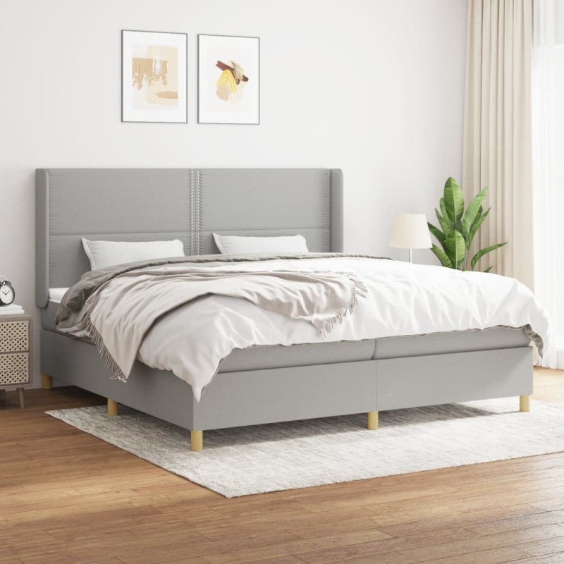 vidaXL Boxspringbett mit Matratze Hellgrau 200x200 cm Stoff vidaXL Boxspringbett mit Matratze Hellgrau 200x200 cm Stoff
