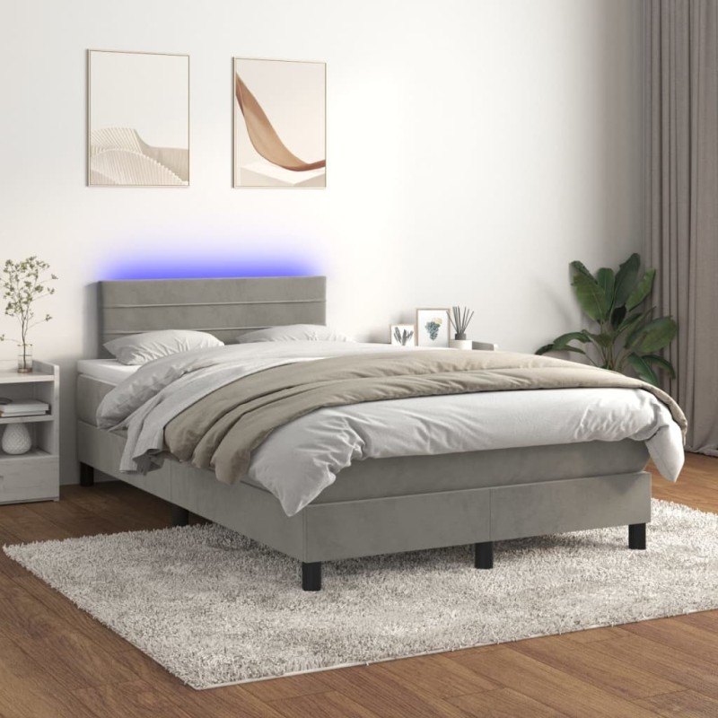 vidaXL Boxspringbett mit Matratze & LED Hellgrau 120x200 cm Samt vidaXL Boxspringbett mit Matratze & LED Hellgrau 120x200 cm Samt