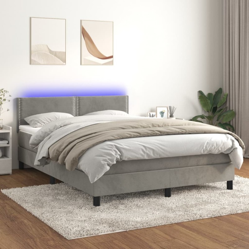 vidaXL Boxspringbett mit Matratze & LED Hellgrau 140x200 cm Samt vidaXL Boxspringbett mit Matratze & LED Hellgrau 140x200 cm Samt