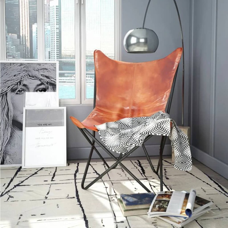 vidaXL Butterfly-Sessel Braun Echtleder vidaXL Butterfly-Sessel Braun Echtleder