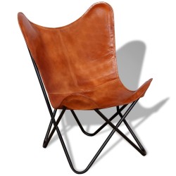 vidaXL Butterfly-Sessel Braun Echtleder 