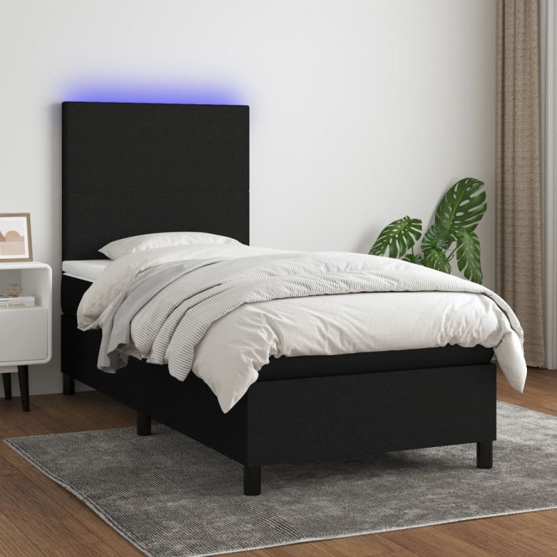 vidaXL Boxspringbett mit Matratze & LED Schwarz 90x200 cm Stoff vidaXL Boxspringbett mit Matratze & LED Schwarz 90x200 cm Stoff