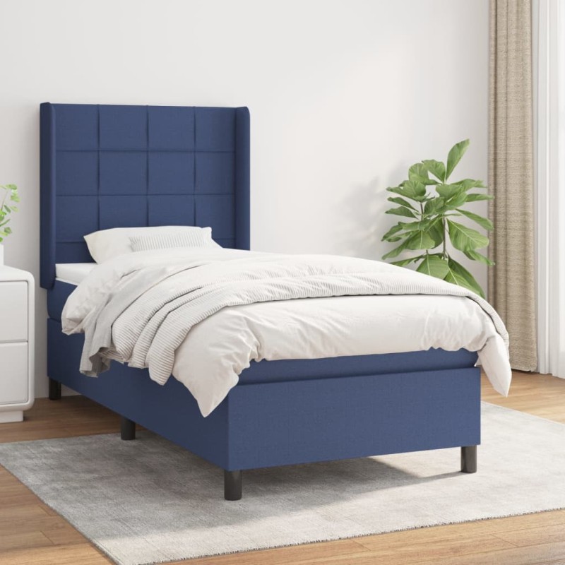 vidaXL Boxspringbett mit Matratze Blau 90x190 cm Stoff vidaXL Boxspringbett mit Matratze Blau 90x190 cm Stoff
