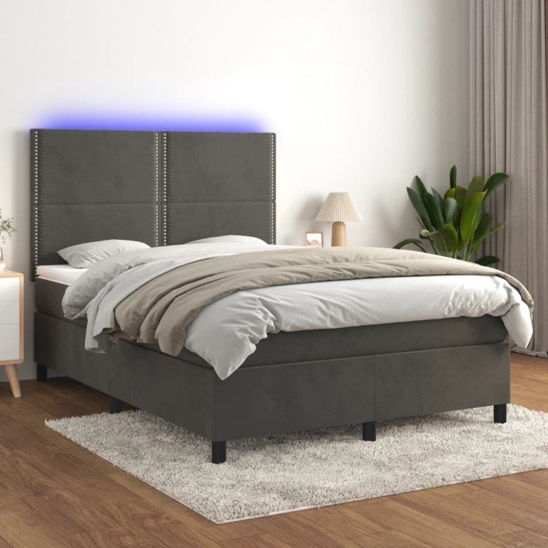 vidaXL Boxspringbett mit Matratze & LED Dunkelgrau 140x200 cm Samt vidaXL Boxspringbett mit Matratze & LED Dunkelgrau 140x200 cm Samt