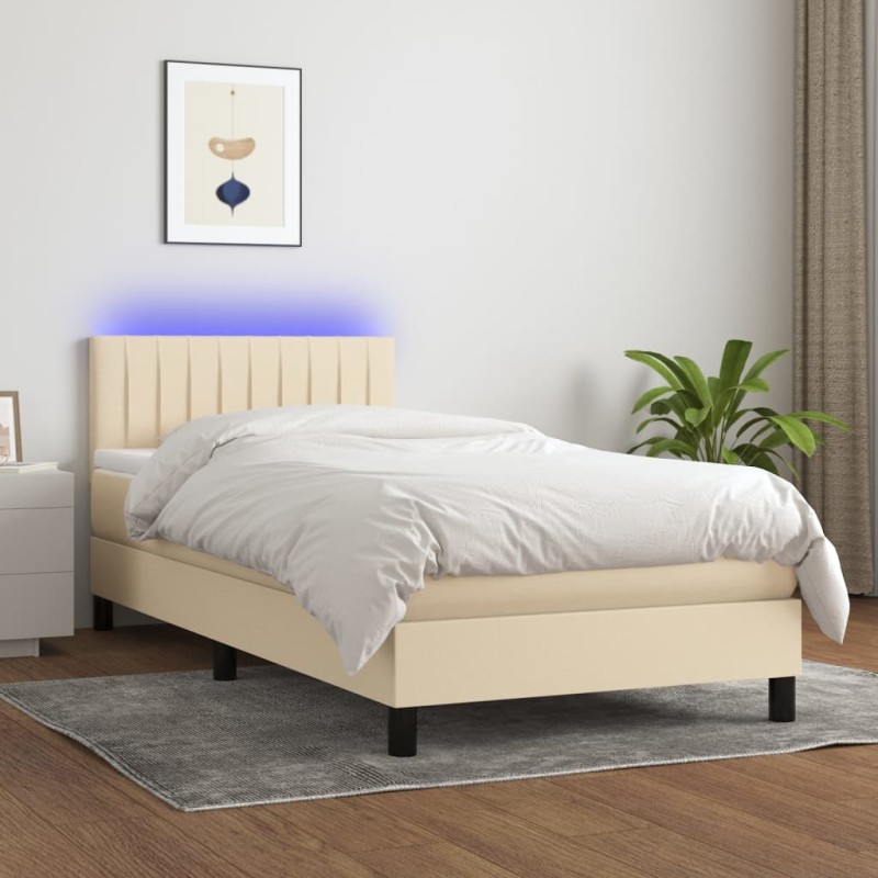 vidaXL Boxspringbett mit Matratze & LED Creme 100x200 cm Stoff vidaXL Boxspringbett mit Matratze & LED Creme 100x200 cm Stoff