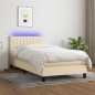 vidaXL Boxspringbett mit Matratze & LED Creme 100x200 cm Stoff vidaXL Boxspringbett mit Matratze & LED Creme 100x200 cm Stoff