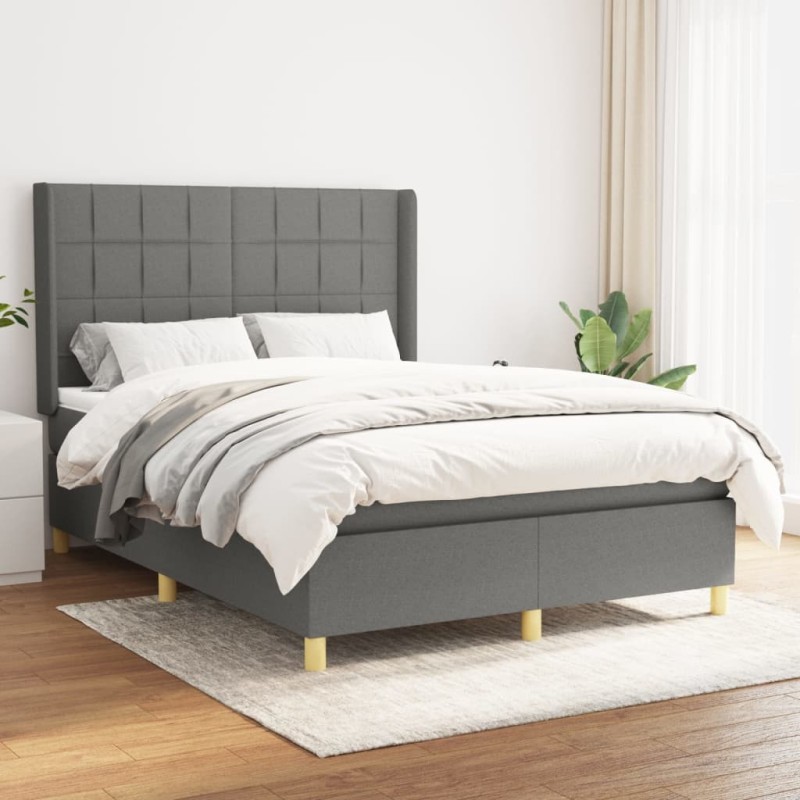vidaXL Boxspringbett mit Matratze Dunkelgrau 140x190 cm Stoff vidaXL Boxspringbett mit Matratze Dunkelgrau 140x190 cm Stoff