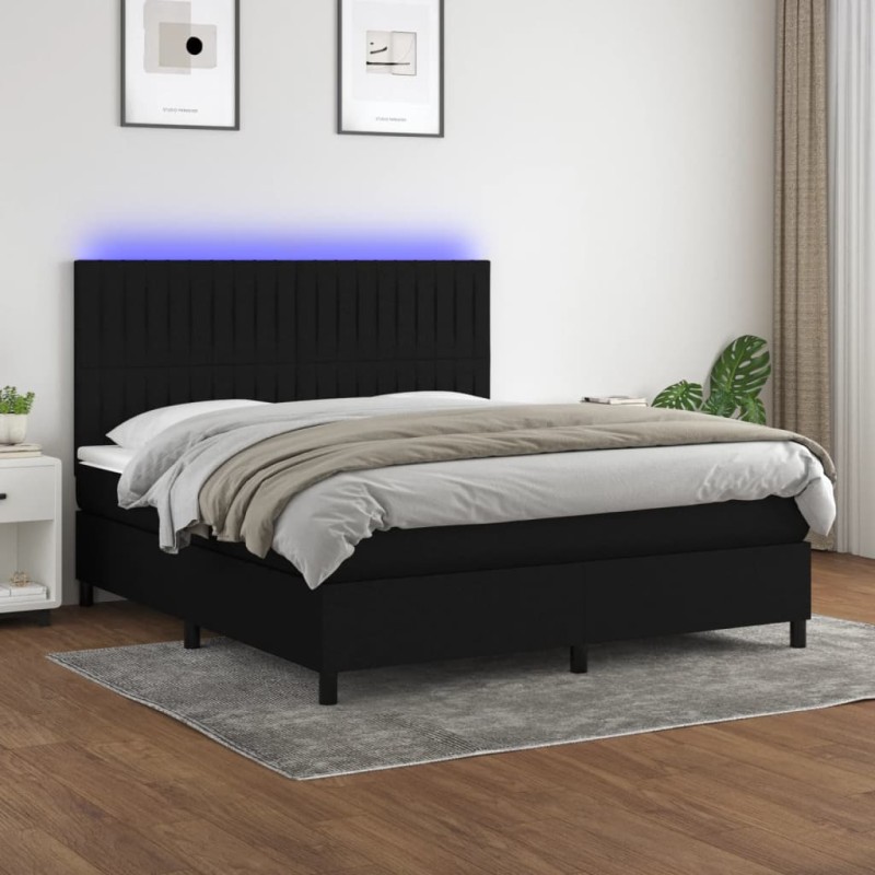 vidaXL Boxspringbett mit Matratze & LED Schwarz 180x200 cm Stoff vidaXL Boxspringbett mit Matratze & LED Schwarz 180x200 cm Stoff