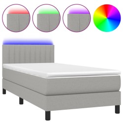vidaXL Boxspringbett mit Matratze & LED Hellgrau 100x200 cm Stoff