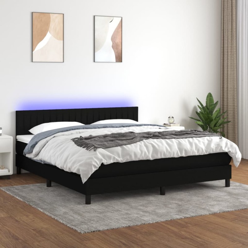 vidaXL Boxspringbett mit Matratze & LED Schwarz 180x200 cm Stoff vidaXL Boxspringbett mit Matratze & LED Schwarz 180x200 cm Stoff