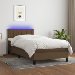 vidaXL Boxspringbett mit Matratze & LED Dunkelbraun 90x190 cm Stoff