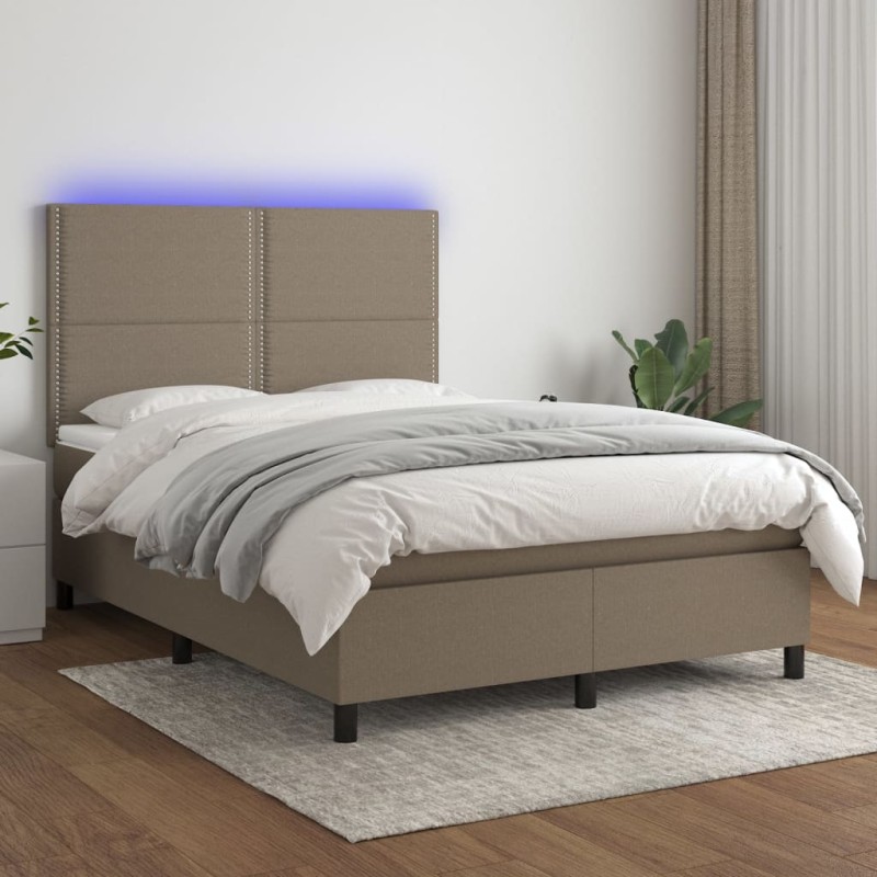 vidaXL Boxspringbett mit Matratze & LED Taupe 140x190 cm Stoff vidaXL Boxspringbett mit Matratze & LED Taupe 140x190 cm Stoff