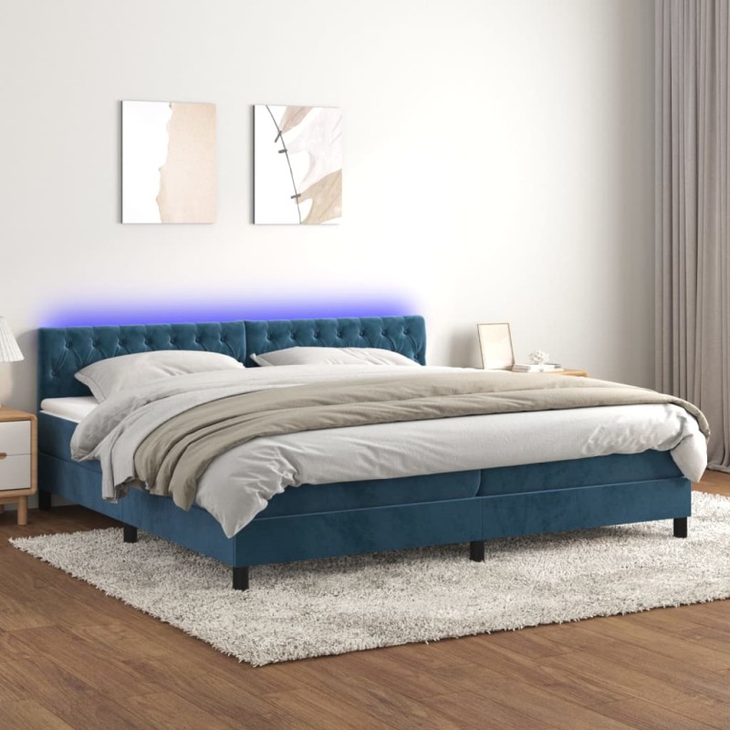 vidaXL Boxspringbett mit Matratze & LED Dunkelblau 200x200 cm Samt vidaXL Boxspringbett mit Matratze & LED Dunkelblau 200x200 cm Samt