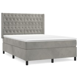 vidaXL Boxspringbett mit Matratze Hellgrau 140x200 cm Samt