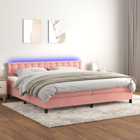 vidaXL Boxspringbett mit Matratze & LED Rosa 200x200 cm Samt