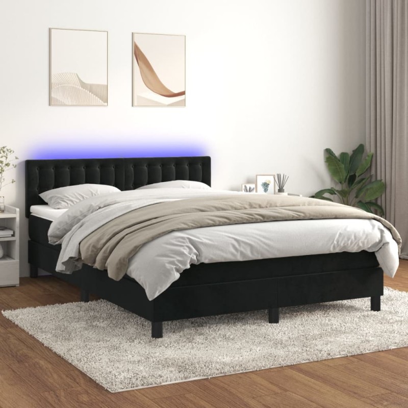 vidaXL Boxspringbett mit Matratze & LED Schwarz 140x190 cm Samt vidaXL Boxspringbett mit Matratze & LED Schwarz 140x190 cm Samt