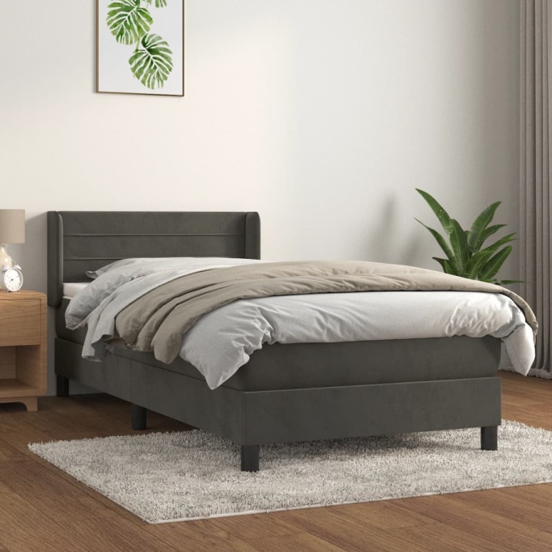 vidaXL Boxspringbett mit Matratze Dunkelgrau 80x200 cm Samt vidaXL Boxspringbett mit Matratze Dunkelgrau 80x200 cm Samt