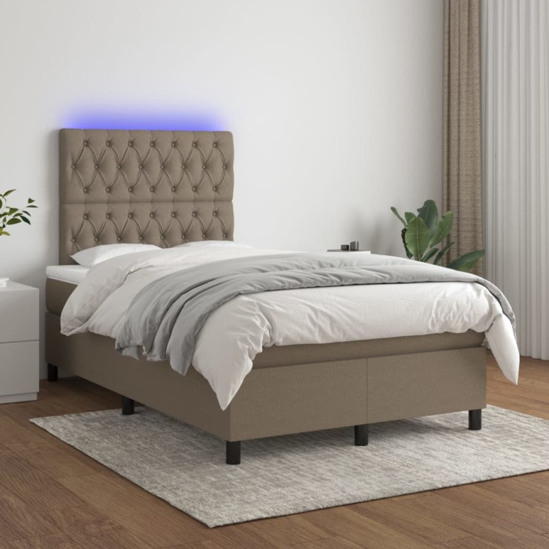 vidaXL Boxspringbett mit Matratze & LED Taupe 120x200 cm Stoff vidaXL Boxspringbett mit Matratze & LED Taupe 120x200 cm Stoff
