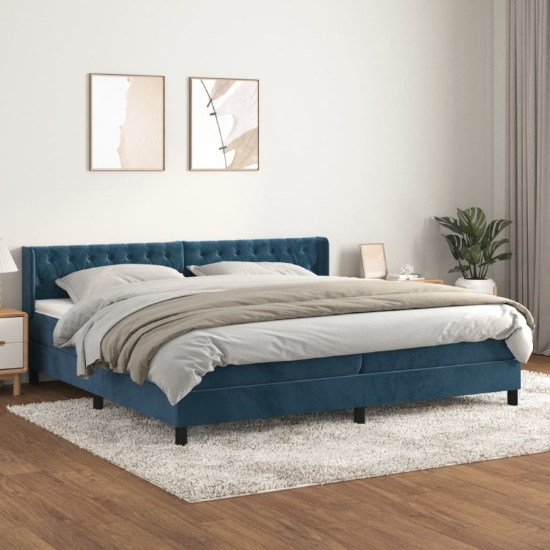 vidaXL Boxspringbett mit Matratze Dunkelblau 200x200 cm Samt vidaXL Boxspringbett mit Matratze Dunkelblau 200x200 cm Samt