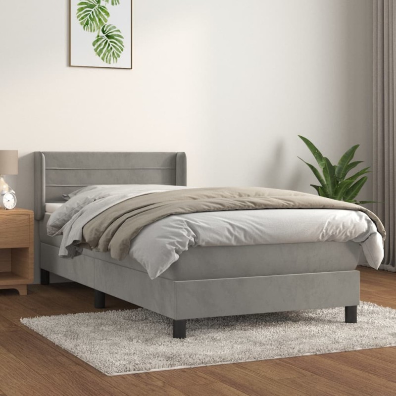vidaXL Boxspringbett mit Matratze Hellgrau 80x200 cm Samt vidaXL Boxspringbett mit Matratze Hellgrau 80x200 cm Samt
