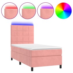 vidaXL Boxspringbett mit Matratze & LED Rosa 90x200 cm Samt