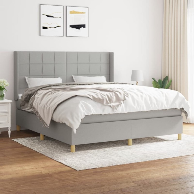 vidaXL Boxspringbett mit Matratze Hellgrau 180x200 cm Stoff vidaXL Boxspringbett mit Matratze Hellgrau 180x200 cm Stoff