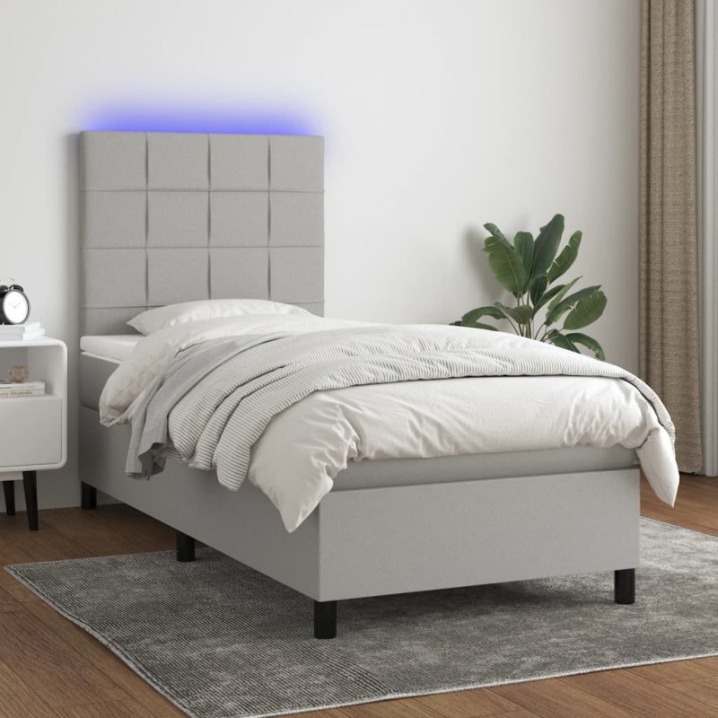 vidaXL Boxspringbett mit Matratze & LED Hellgrau 80x200 cm Stoff vidaXL Boxspringbett mit Matratze & LED Hellgrau 80x200 cm Stoff