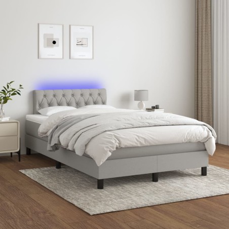 vidaXL Boxspringbett mit Matratze & LED Hellgrau 120x200 cm Stoff
