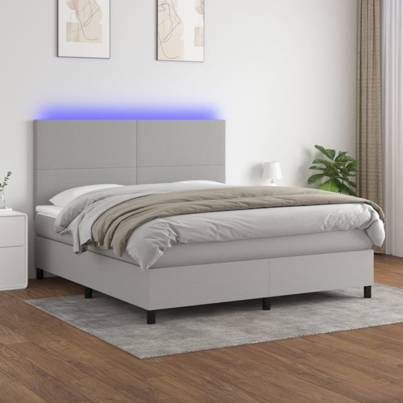 vidaXL Boxspringbett mit Matratze & LED Hellgrau 180x200 cm Stoff vidaXL Boxspringbett mit Matratze & LED Hellgrau 180x200 cm Stoff