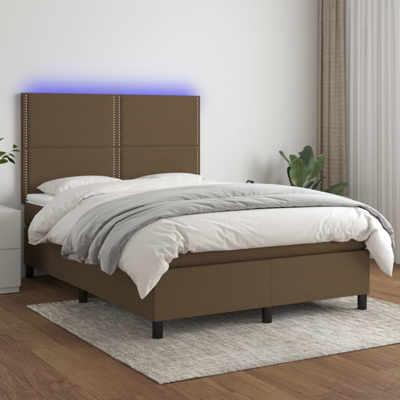 vidaXL Boxspringbett mit Matratze & LED Dunkelbraun 140x200 cm Stoff vidaXL Boxspringbett mit Matratze & LED Dunkelbraun 140x200 cm Stoff
