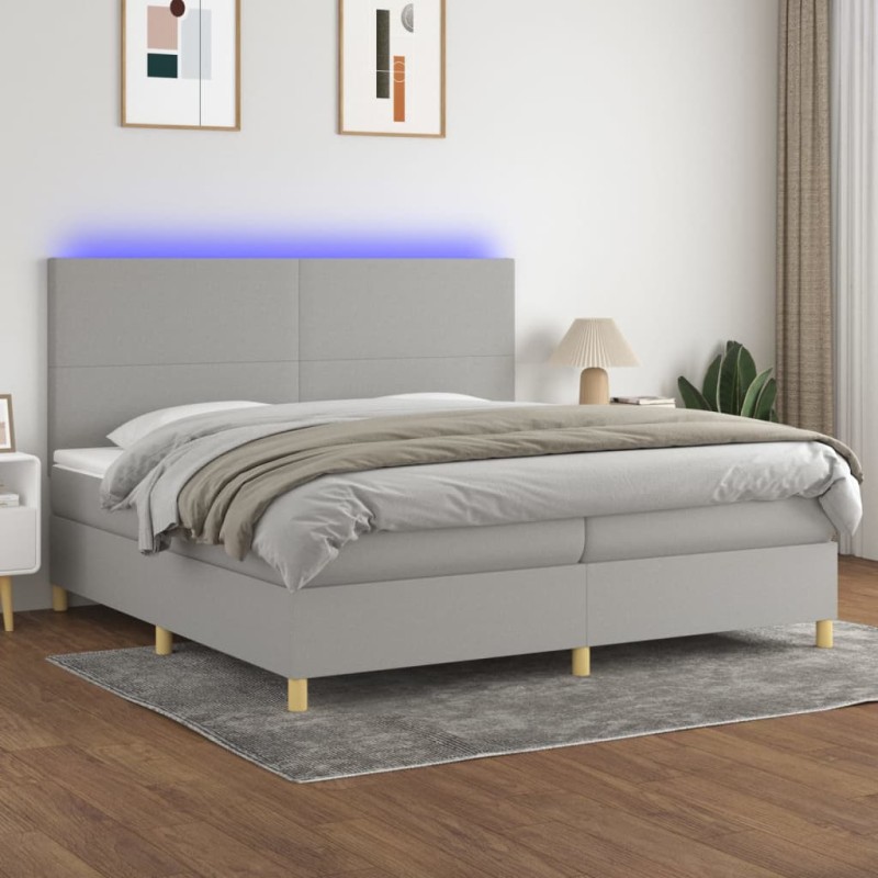 vidaXL Boxspringbett mit Matratze & LED Hellgrau 200x200 cm Stoff vidaXL Boxspringbett mit Matratze & LED Hellgrau 200x200 cm Stoff