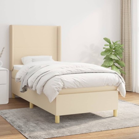 vidaXL Boxspringbett mit Matratze Creme 90x200 cm Stoff