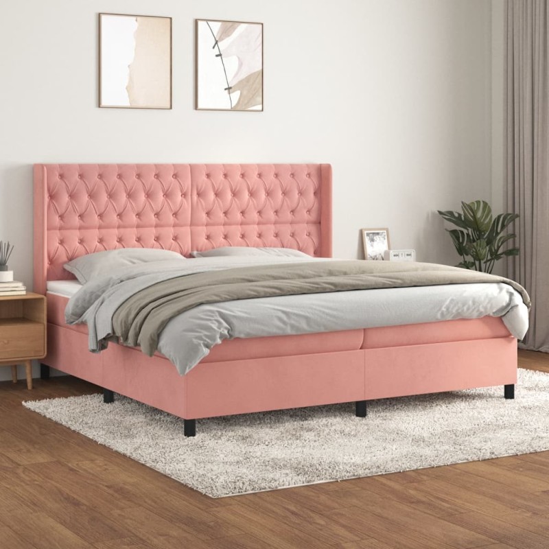 vidaXL Boxspringbett mit Matratze Rosa 200x200 cm Samt vidaXL Boxspringbett mit Matratze Rosa 200x200 cm Samt