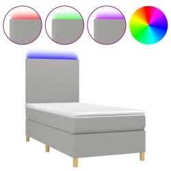 vidaXL Boxspringbett mit Matratze & LED Hellgrau 80x200 cm Stoff