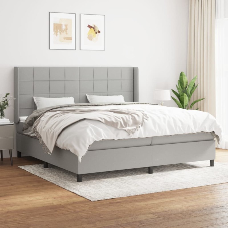 vidaXL Boxspringbett mit Matratze Hellgrau 200x200 cm Stoff vidaXL Boxspringbett mit Matratze Hellgrau 200x200 cm Stoff