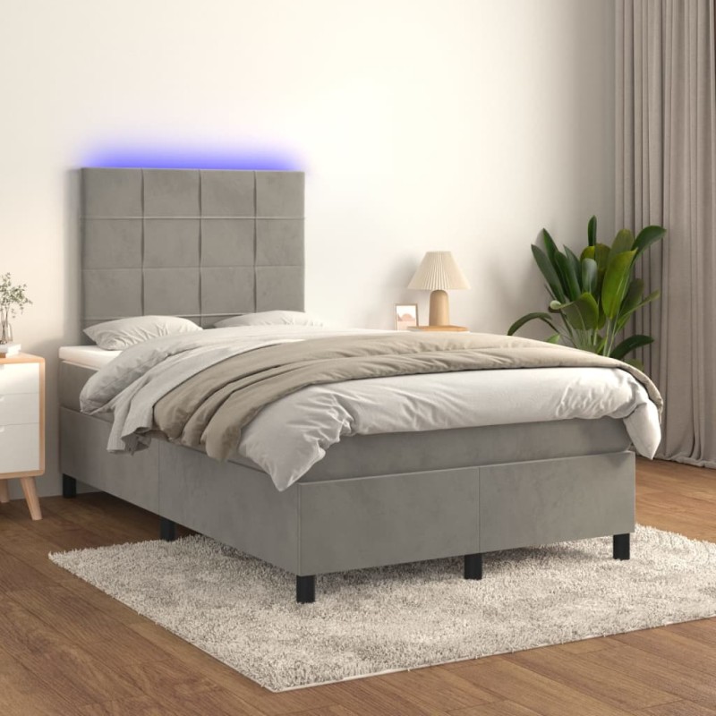 vidaXL Boxspringbett mit Matratze & LED Hellgrau 120x200 cm Samt vidaXL Boxspringbett mit Matratze & LED Hellgrau 120x200 cm Samt