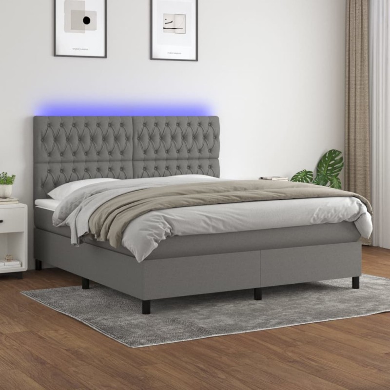 vidaXL Boxspringbett mit Matratze & LED Dunkelgrau 180x200 cm Stoff vidaXL Boxspringbett mit Matratze & LED Dunkelgrau 180x200 cm Stoff