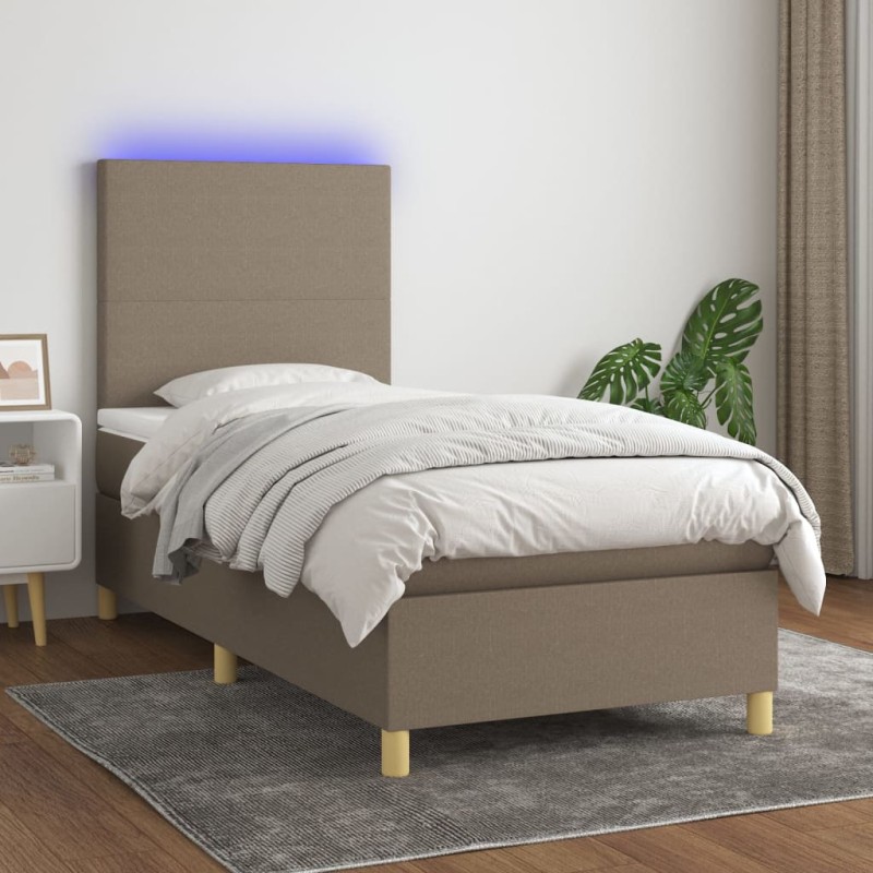 vidaXL Boxspringbett mit Matratze & LED Taupe 90x190 cm Stoff vidaXL Boxspringbett mit Matratze & LED Taupe 90x190 cm Stoff