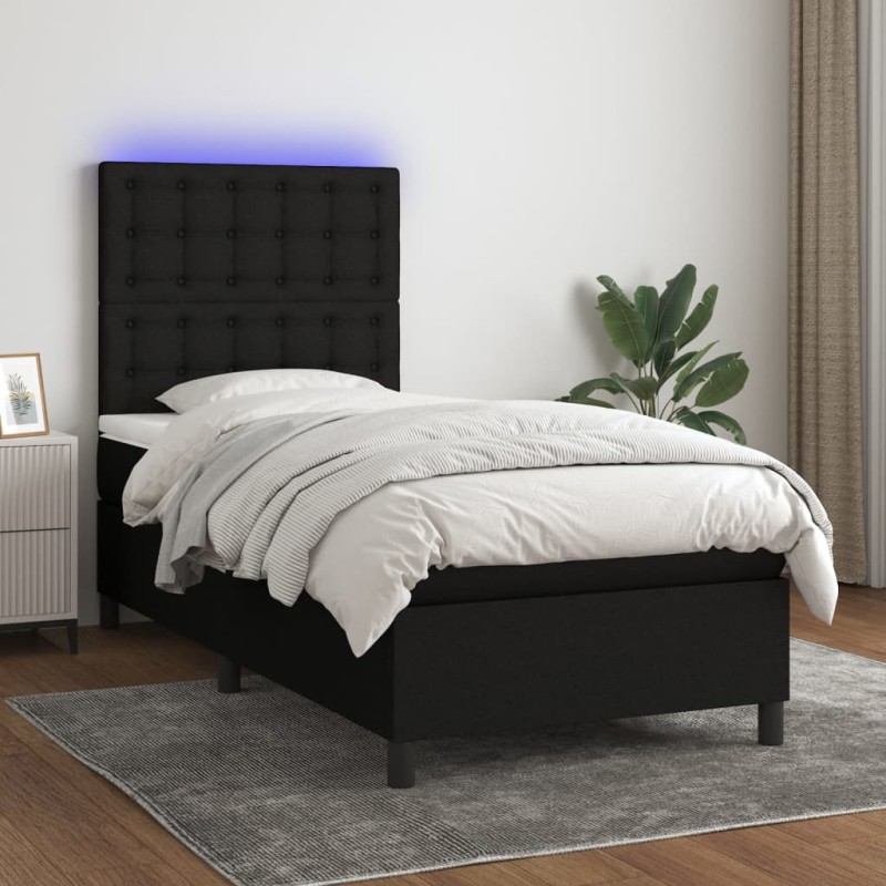 vidaXL Boxspringbett mit Matratze & LED Schwarz 90x190 cm Stoff vidaXL Boxspringbett mit Matratze & LED Schwarz 90x190 cm Stoff