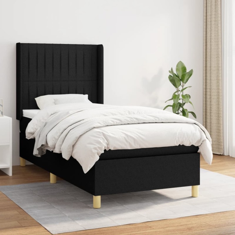 vidaXL Boxspringbett mit Matratze Schwarz 90x190 cm Stoff vidaXL Boxspringbett mit Matratze Schwarz 90x190 cm Stoff