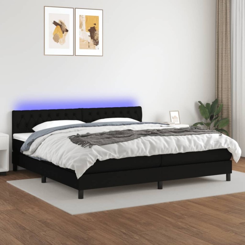 vidaXL Boxspringbett mit Matratze & LED Schwarz 200x200 cm Stoff vidaXL Boxspringbett mit Matratze & LED Schwarz 200x200 cm Stoff
