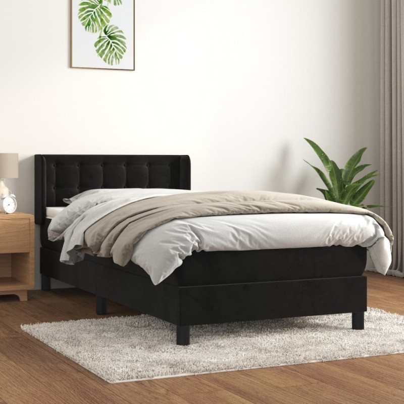 vidaXL Boxspringbett mit Matratze Schwarz 90x200 cm Samt vidaXL Boxspringbett mit Matratze Schwarz 90x200 cm Samt