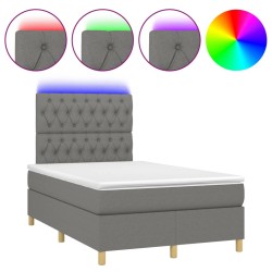 vidaXL Boxspringbett mit Matratze & LED Dunkelgrau 120x200 cm Stoff