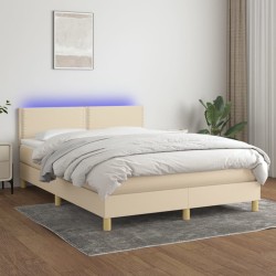 vidaXL Boxspringbett mit Matratze & LED Creme 140x200 cm Stoff