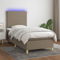 vidaXL Boxspringbett mit Matratze & LED Taupe 90x200 cm Stoff