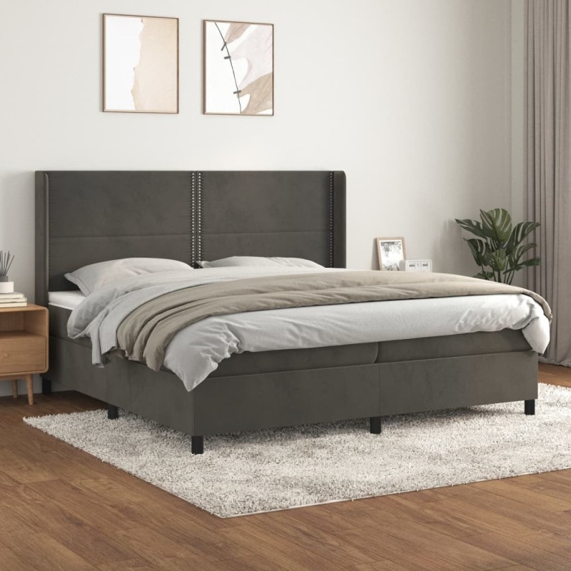 vidaXL Boxspringbett mit Matratze Dunkelgrau 200x200 cm Samt vidaXL Boxspringbett mit Matratze Dunkelgrau 200x200 cm Samt